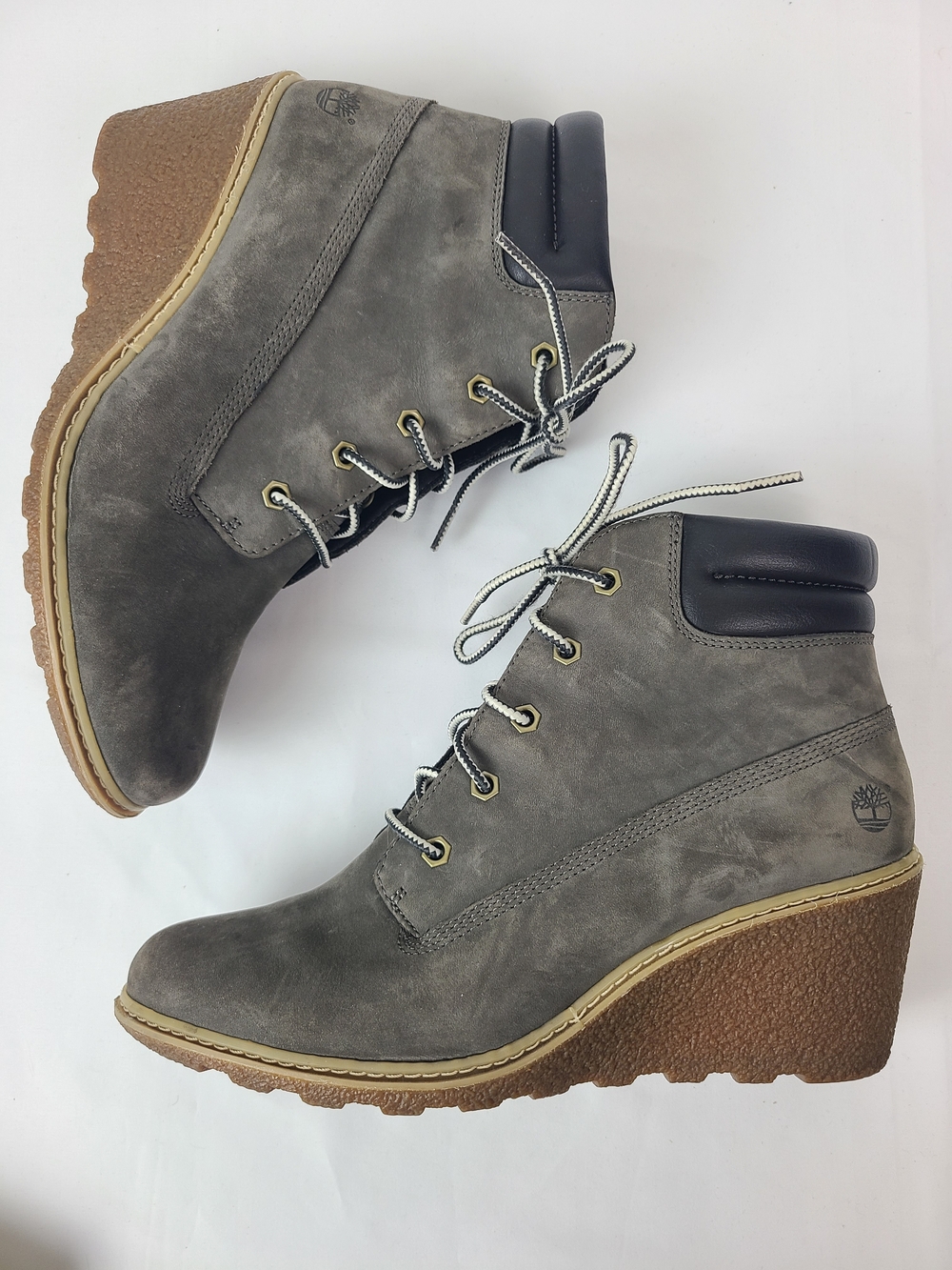 Timberland Earthkeepers Amsden Gray Nubuck Wedge Ankle Boots with Tan Sole